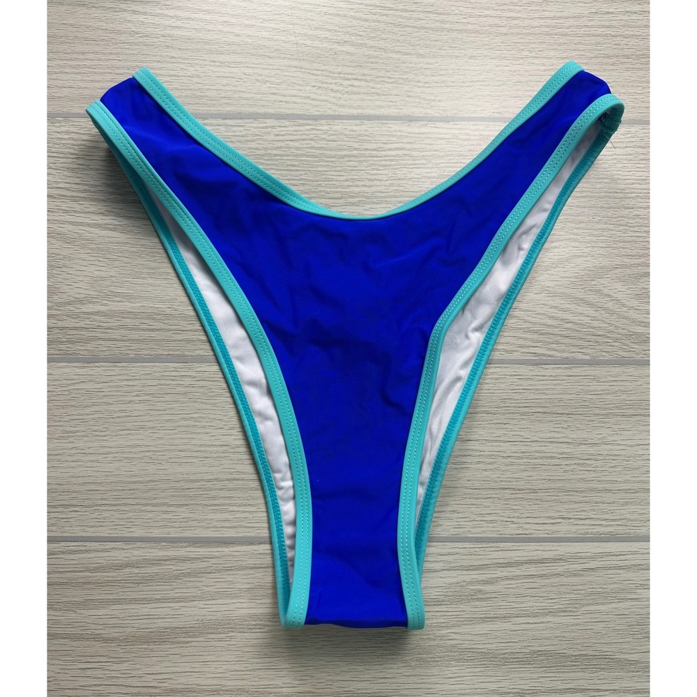 CUPSHIE Royal Blue Teal Trim‎ Triangle Bikini Swimsuit Top Bottom Set S - Picture 3 of 8